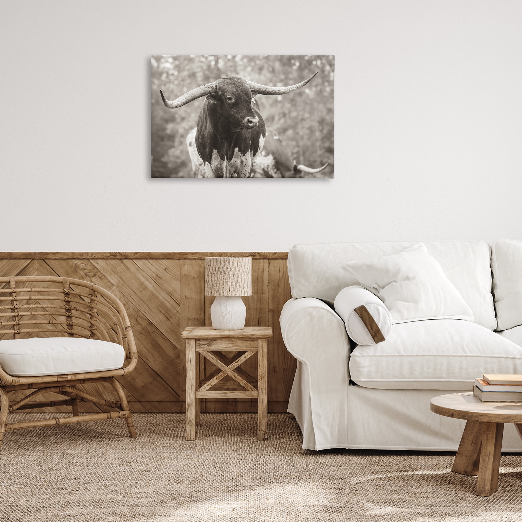 Stupell Industries Longhorn's Gaze Photography Animals Photography Wrapped Canvas Art Print Wall Art, 30 x 20