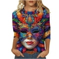 thumbnail image 3 of QATAINLAV Mother's Day Gifts Carnival Costume 3/4 Sleeve Spring Shirt Daily Tee Mask Print Blouse Mardi Gras Round Neck 2025 Tee Dressy Tunic Multicolor L, 3 of 6