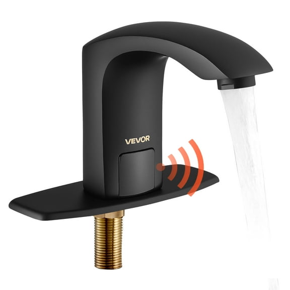 VEVOR Touchless Bathroom Sink Faucet, Automatic Motion Sensor Restroom Toilet Faucet with Hole Cover Plate, Battery Operated,Adjustable Temperature for 9/16 in Pipe Commercial Lavatory,Matte Black