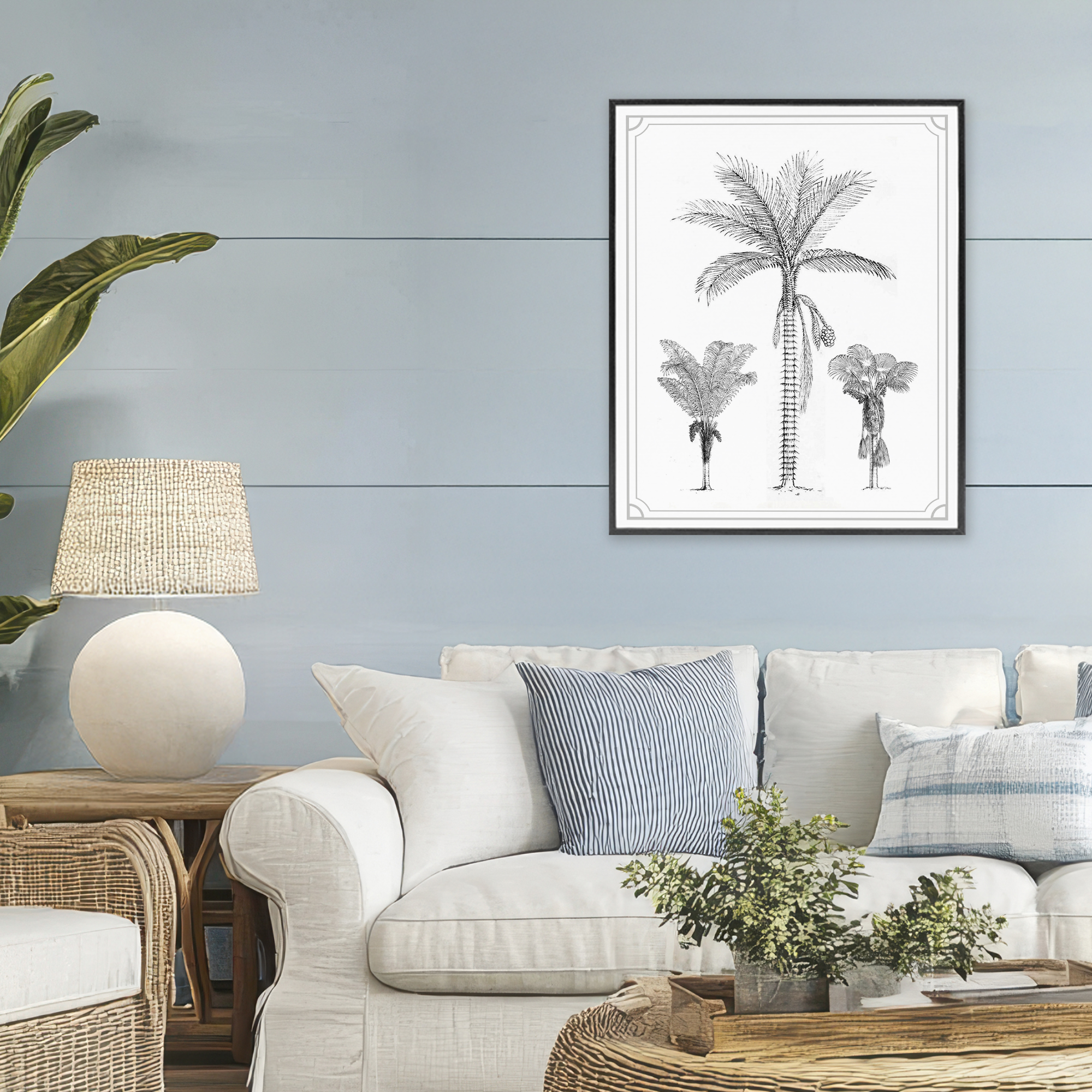 Palm Tree Trio Sketches Black Framed Giclee Art, design by Lettered and Lined