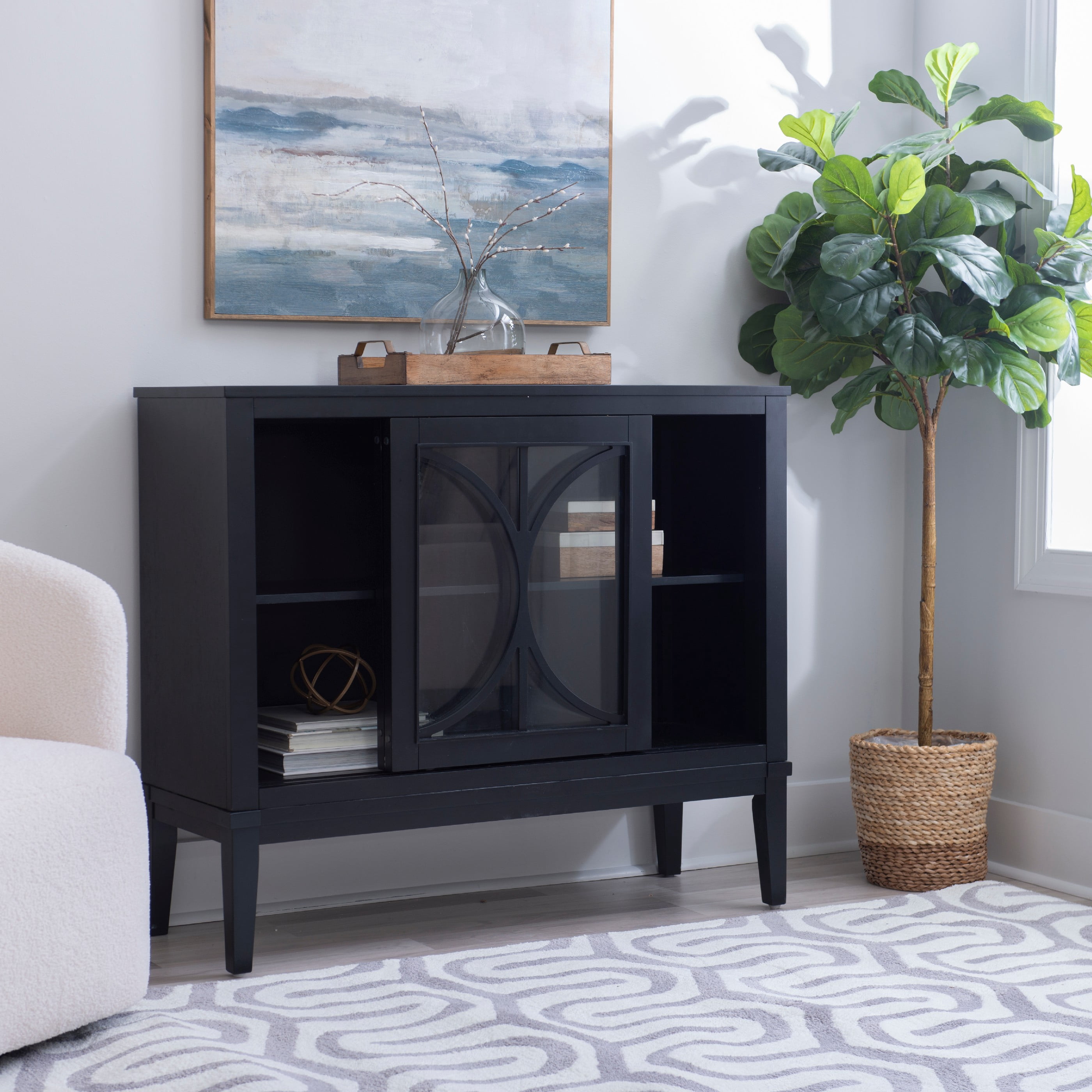 Powell Quentin 2-Sliding Door Accent Cabinet, Midnight Blue