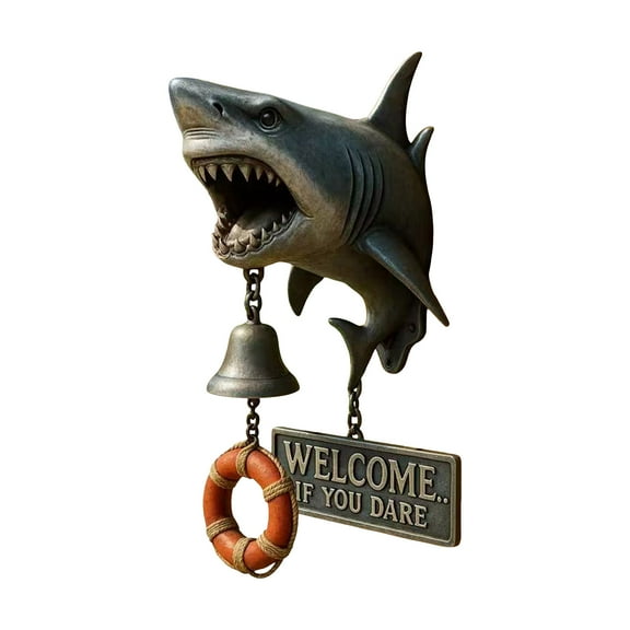 Olilia Shark-Shaped Welcome Doorbell, Shark Attack Doorbell, Wall-Mounted Welcome Bell, Suitable for Porches, Courtyards, Gardens, Restaurants, And Gifts.
