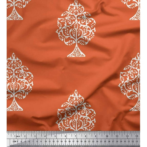 Soimoi Japan Crepe Satin Fabric Tree Block Fabric Prints by Yard 42 Inch Wide