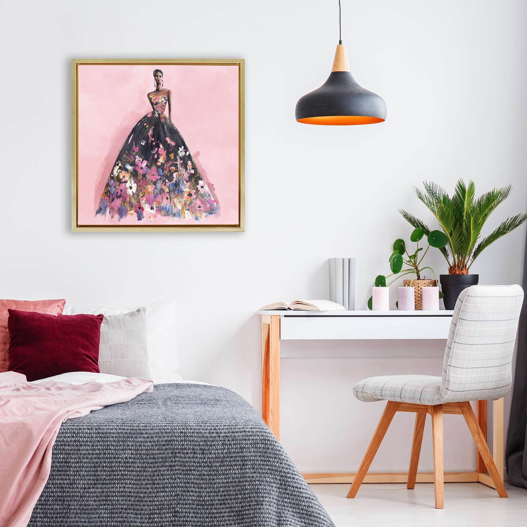 Stupell Industries Floral Reverie Gown Gold Framed Floater Canvas Wall Art, design by Svetlana Aleynikova
