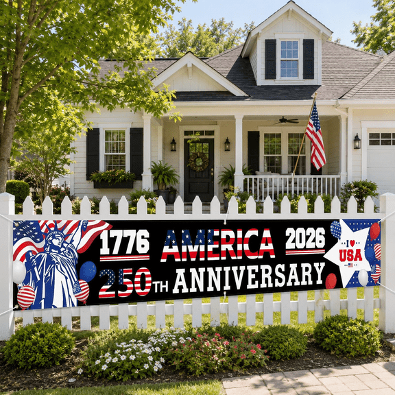 250th Anniversary American Banner Flag, Patriotic 1776-2026 USA Birthday Banner for 4th of July, Premium Outdoor and Indoor Decor with Grommets for Yard, Garden and Porch