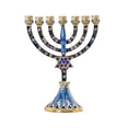 thumbnail image 1 of Hand Painted Enamel Menorah with Jeweled Accents Embellished Candlesticks Candle Holder - Dark blue, 1 of 6