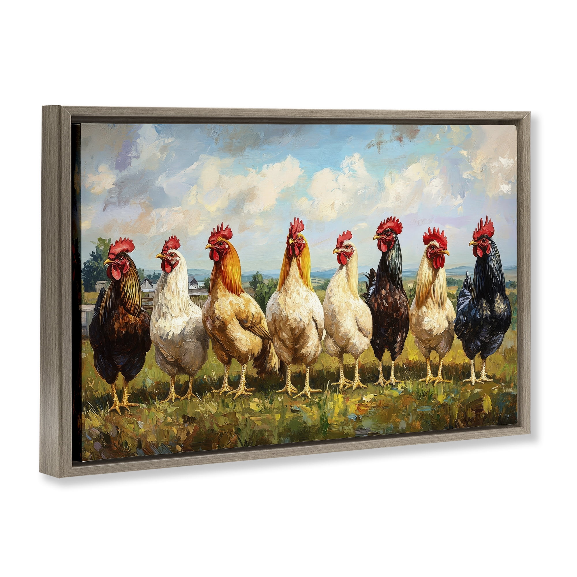 Stupell Industries Chicken Brood on Horizon Brown Framed Floater Canvas Wall Art, design by Petal Prints Design