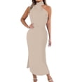 thumbnail image 2 of Bnwani Womens Summer Dresses,Dresses for Women,Crew Neck,Zipper,Satin,Sleeveless,Beige,S, 2 of 8