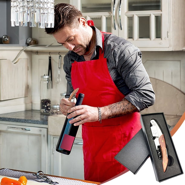 Fiudx Abridor de Botellas con Mango de Madera, Herramienta Multifuncional 3 En 1, Sacacorchos de Acero Inoxidable, Diseño Portátil, Ideal para Amantes Del Vino y La Cerveza, Ideal para Picnics y Barb