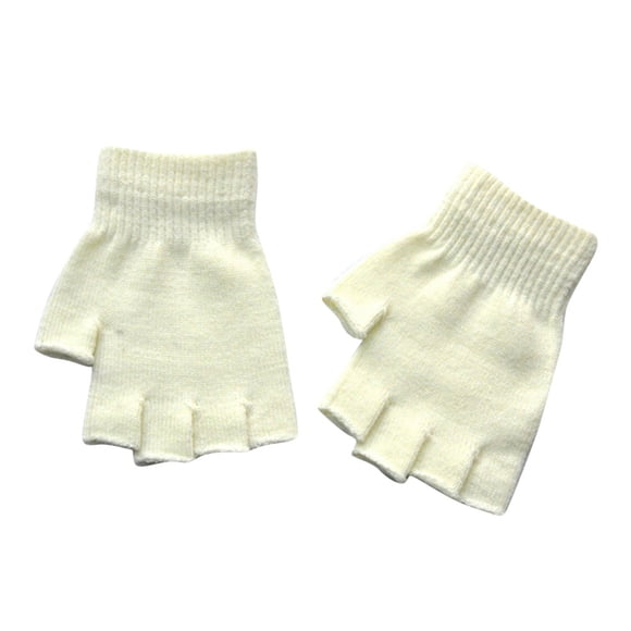 Breezora Fingerless Crochet Gloves for Adults Unisex Knitted Half Finger Mittens Touchscreen Compatible for Year-Round Use White