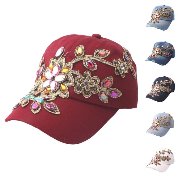 Lumistal Rhinestone Baseball Caps Solid Color Windproof Lightweight Fashion Hat Dad Trucker Hat Sparkle Bling Sun Hat Sun Hats for Women Wine One Size