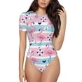 thumbnail image 1 of Fotbe Pink Striped Flamingo Body de Mujer con Cuello Redondo y Mangas Cortas, Sin Mangas Ajustado, Suave, Cómodo y Básico-Large, 1 of 7
