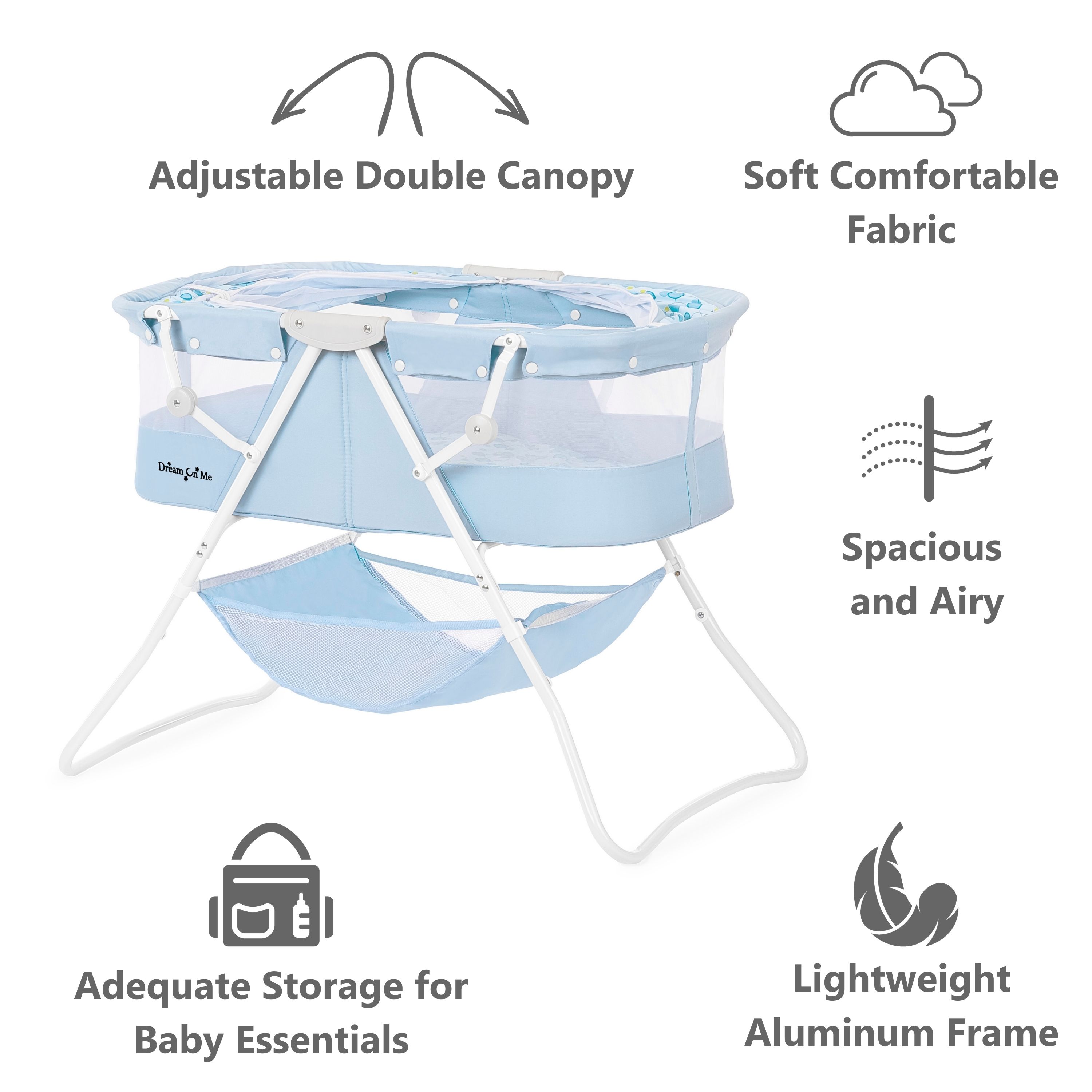 Dream On Me Karley Bassinet in Light Blue, Quick Fold and Easy to Carry, Large Storage Basket - image 5 of 17