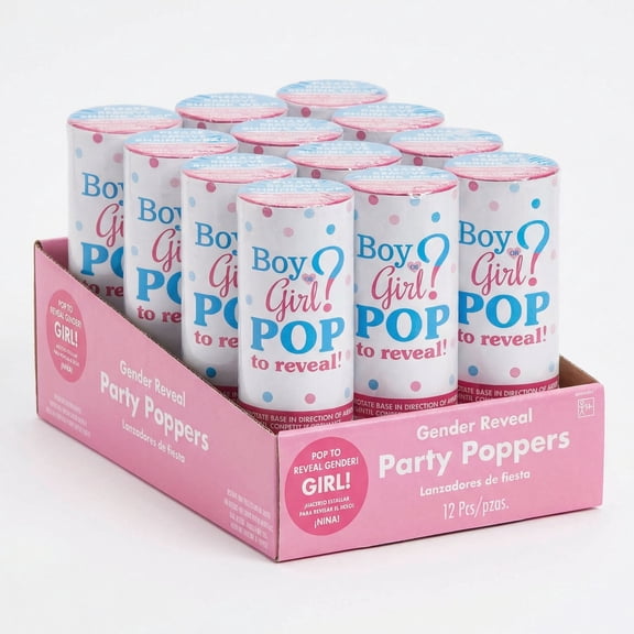 Amscan Pink Confetti Gender Reveal Poppers – 24 Pack