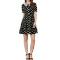 thumbnail image 2 of INSPIRE CHIC Women's Fit and Flare Peter Pan Collar Floral Dresses XS Black, 2 of 5