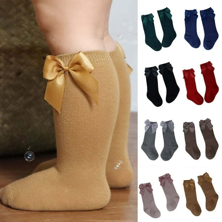 

AYYUFE 1 Pair Kids Socks Solid Color Bow Boys Girls Sweet Good Elasticity Socks for Party