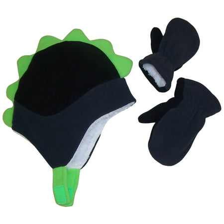 Baby Boy Nike Cap NICE CAPS Toddler Boys and Baby Soft Sherpa Lined Micro Fleece Dino Hat and Mitten Cold Weather Winter Headwear Accessory Set - Fits Little Kids Children and Infant Sizes ()