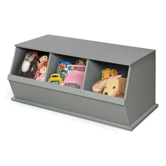 Badger Basket Children's Wood 3-Bin 33 gal Toy Storage Cube, Gray