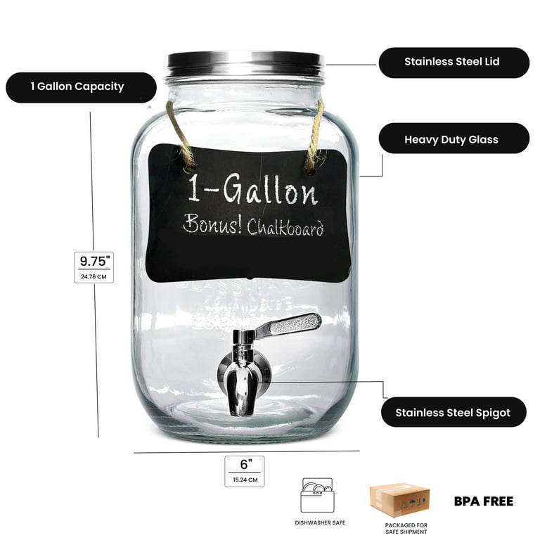 1 Gallon Glass Water Dispenser with Stainless Steel Spigot +