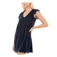 thumbnail image 3 of SPEECHLESS Womens Navy Lace Eyelash Trim Keyhole Back Closur Floral Cap Sleeve V Neck Short Party Shift Dress L, 3 of 4