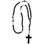 Mens Black Wood Bead Rosary Necklace by Catholica Shop, 1.9 Inch Cross, 19 Inch