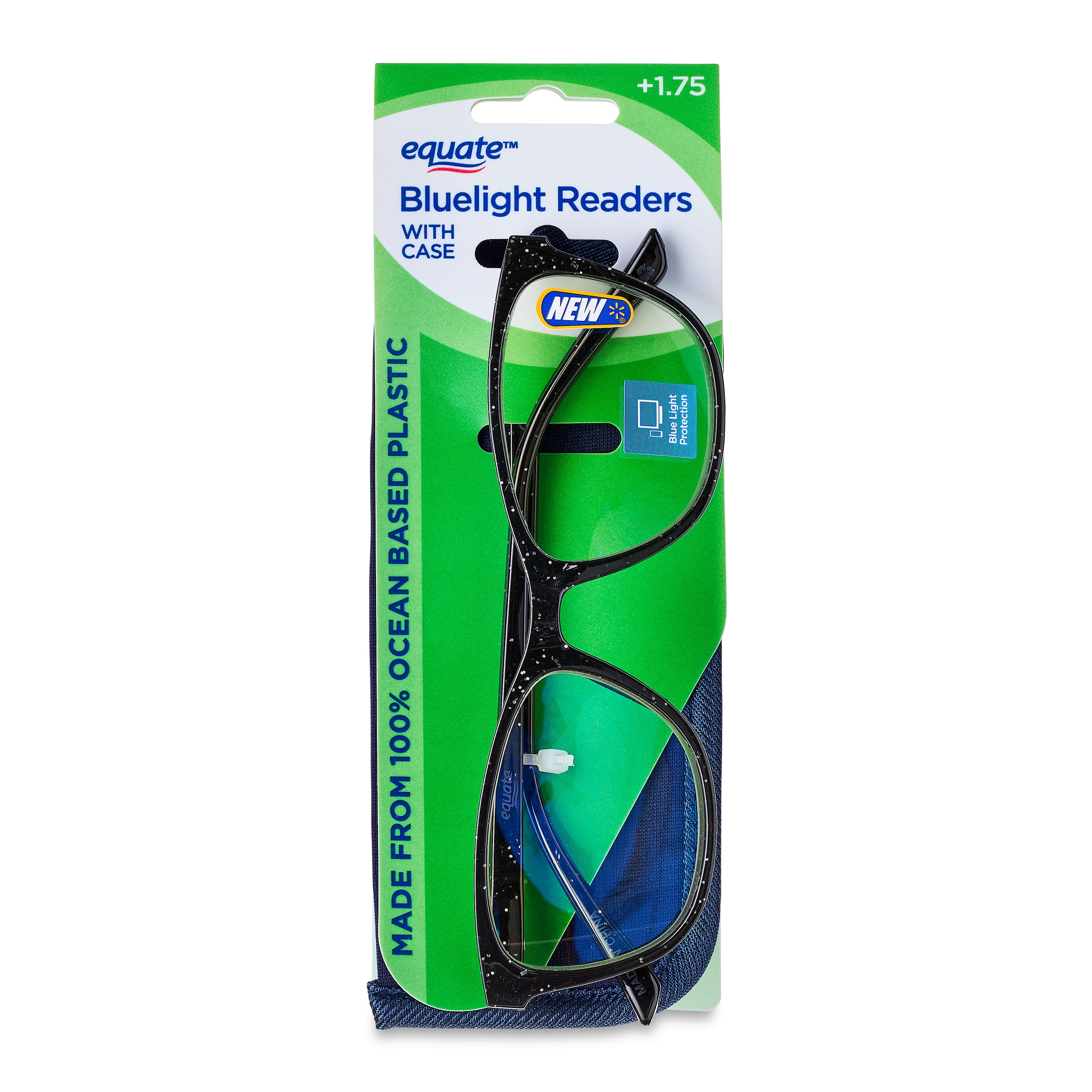 (2 pack) Equate Women's Kaia Bluelight Cateye Reading Glasses with Case, Black Speckled, +1.75