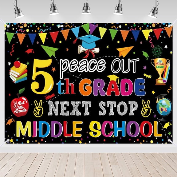 7x5ft Peace Out 5th Grade Next Stop Middle School Graduation Backdrop