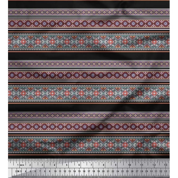 Soimoi Crepe Silk Fabric Aztec Kilim Fabric Prints by Yard 42 Inch Wide
