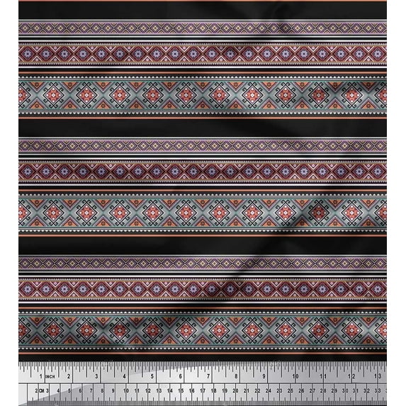 Soimoi Crepe Silk Fabric Aztec Kilim Fabric Prints by Yard 42 Inch Wide