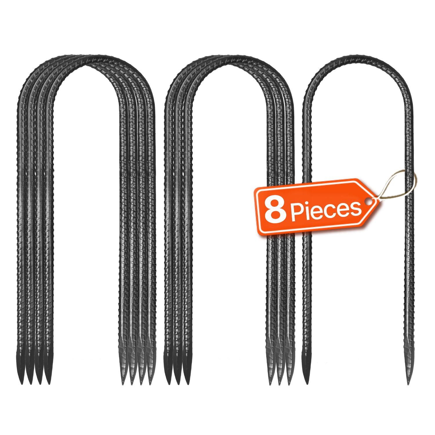 U Shape Rebar Stakes 12 Inch 8-Pack Galvanized Steel for Tent Trampoline Fence Anchoring