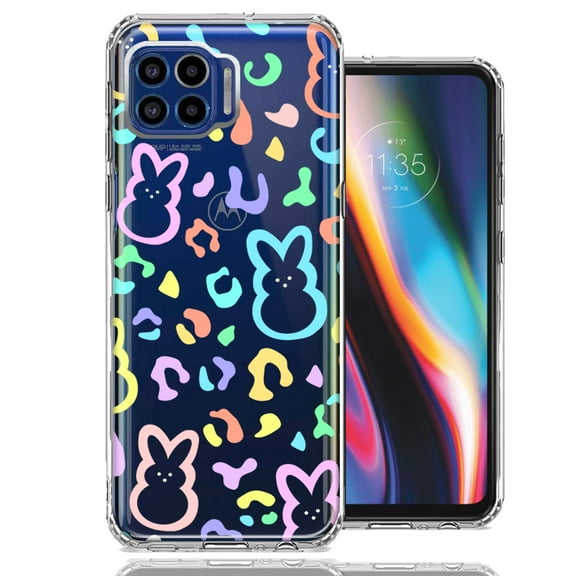 MUNDAZE for Motorola One 5G Leopard Easter Bunny Candy Colorful Rainbow Double Layer Phone Case Cover