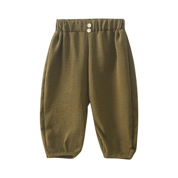 ZACPNCV Boys Girls Cotton Linen Pants Child Basic Plain Solid Trousers Big Kids Elastic Waist Long Pants 5-6 Years