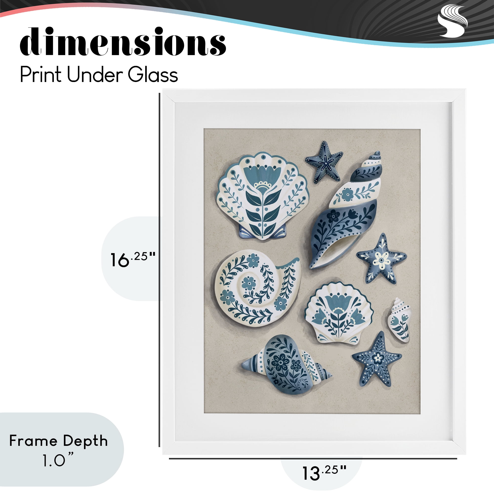 Stupell Industries Teal Nautical Floral Seashells White Framed Print Under Glass, design by Penny Aguilera