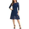 thumbnail image 1 of Vestido de encaje para mujer Inspire Chic con mangas 3/4, vestido ajustado con volantes y cola de pez, elegante, azul oscuro, talla S, 1 of 6