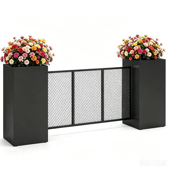 AwayHome Black Square Metal Tall Planter Box Outdoor Planters with Black Mesh Fence, Removable Insert Shelf, Weatherproof, 2 Count