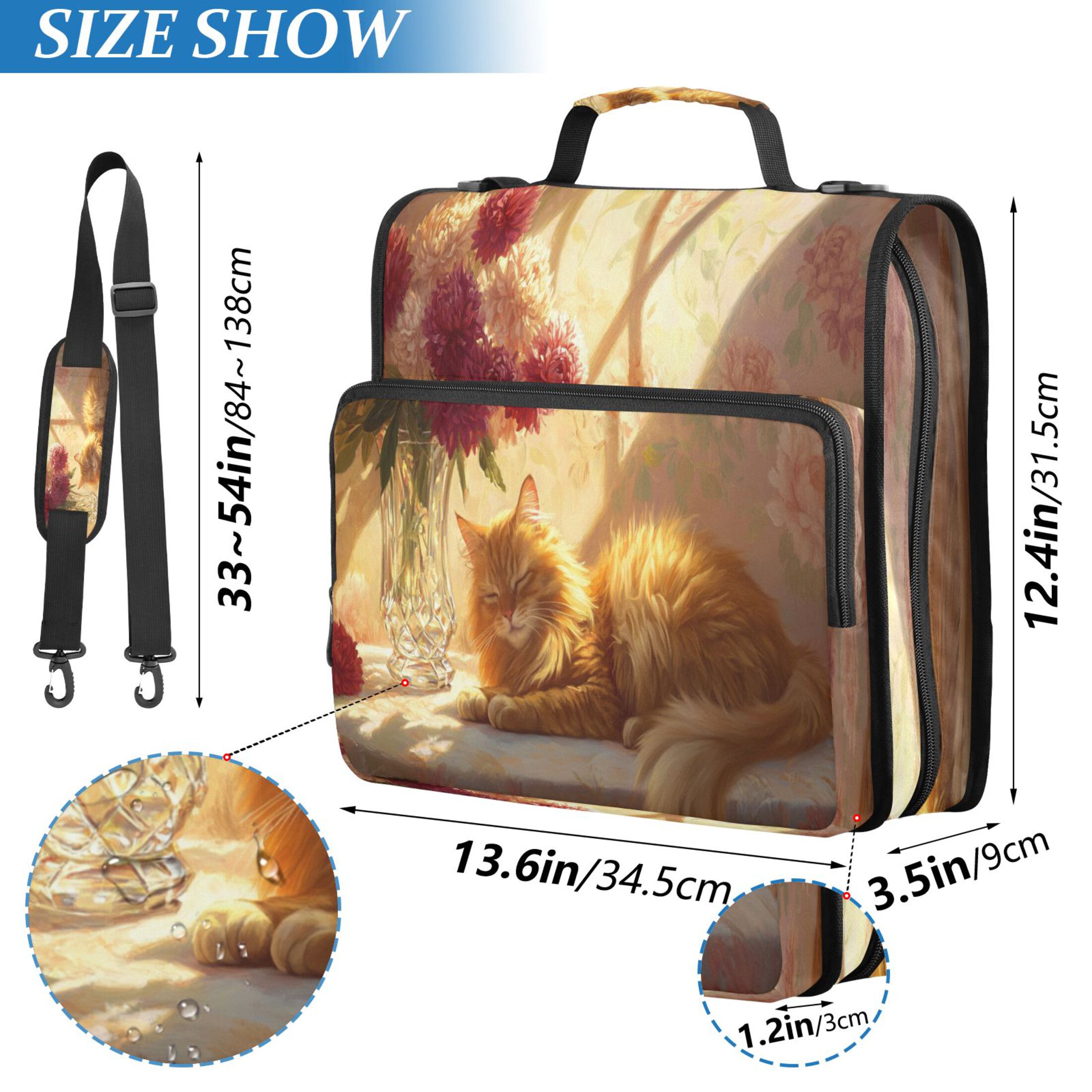 YAZAOO Zipper Binder trapper keeper Documents Organized Design Sleeping Cat Flowers Sunlight Printed