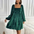 thumbnail image 6 of Women's Tie Back Square Neck Velvet B`abydoll Dresses Puff Long Sleeve Short Mini Dress, 6 of 8