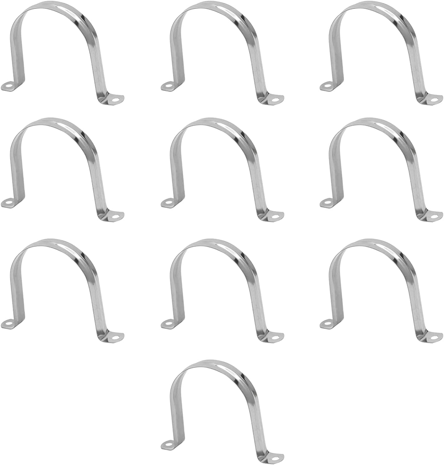 10PCS M100 Pipe Strap Clamp, 2 Hole Strap U Bracket Stainless Steel, U