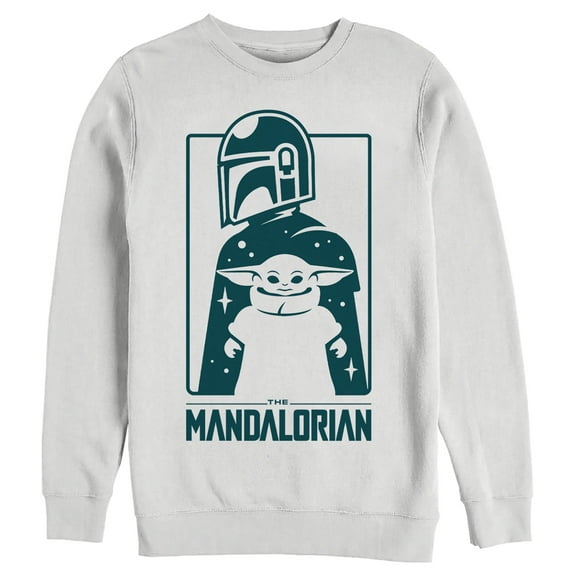 Men's Star Wars: The Mandalorian The Child and Bounty Hunter Silhouette Sweatshirt White Large