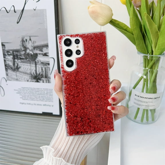 SaniMore Case for Samsung Galaxy S22 Ultra (6.8" 2022), Glitter Bling Backplane for Girls Women Luxury Fashion Shockproof Anti-drop Slim Lightweight Shell for Samsung Galaxy S22 Ultra 6.8" 2022,Red