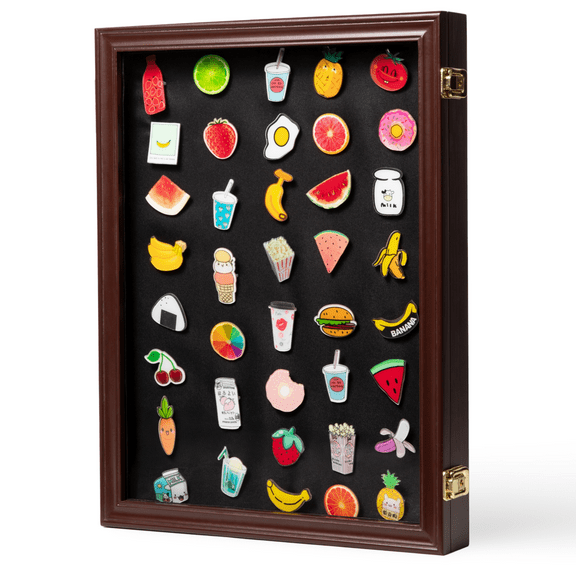 DECOMIL - Collector Medal/Lapel Pin, Honored Medallion Display Case Shadow Box Holder, Lockable, Front Opener Cabinet (Cherry)
