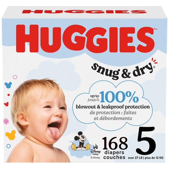 Huggies Snug & Dry Baby Diapers, Size 5 (27+ lbs), 168 Ct