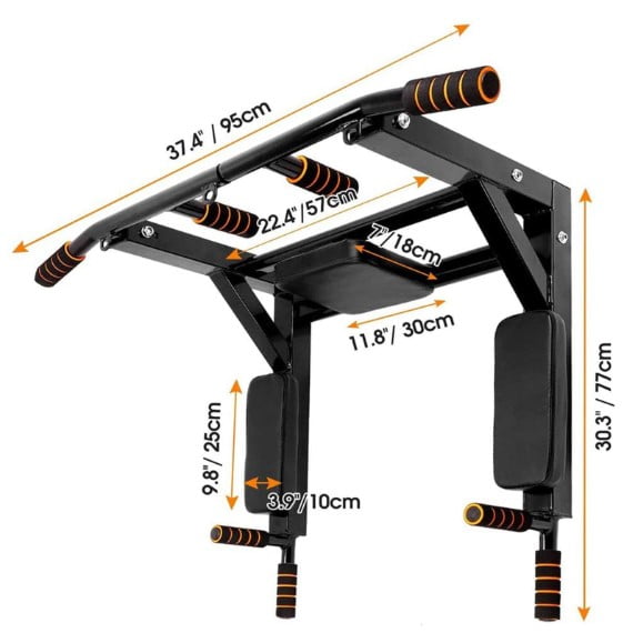 Multifunctional Wall Mounted Pull Up Chin Up Bar Dip Station Power Rack Black