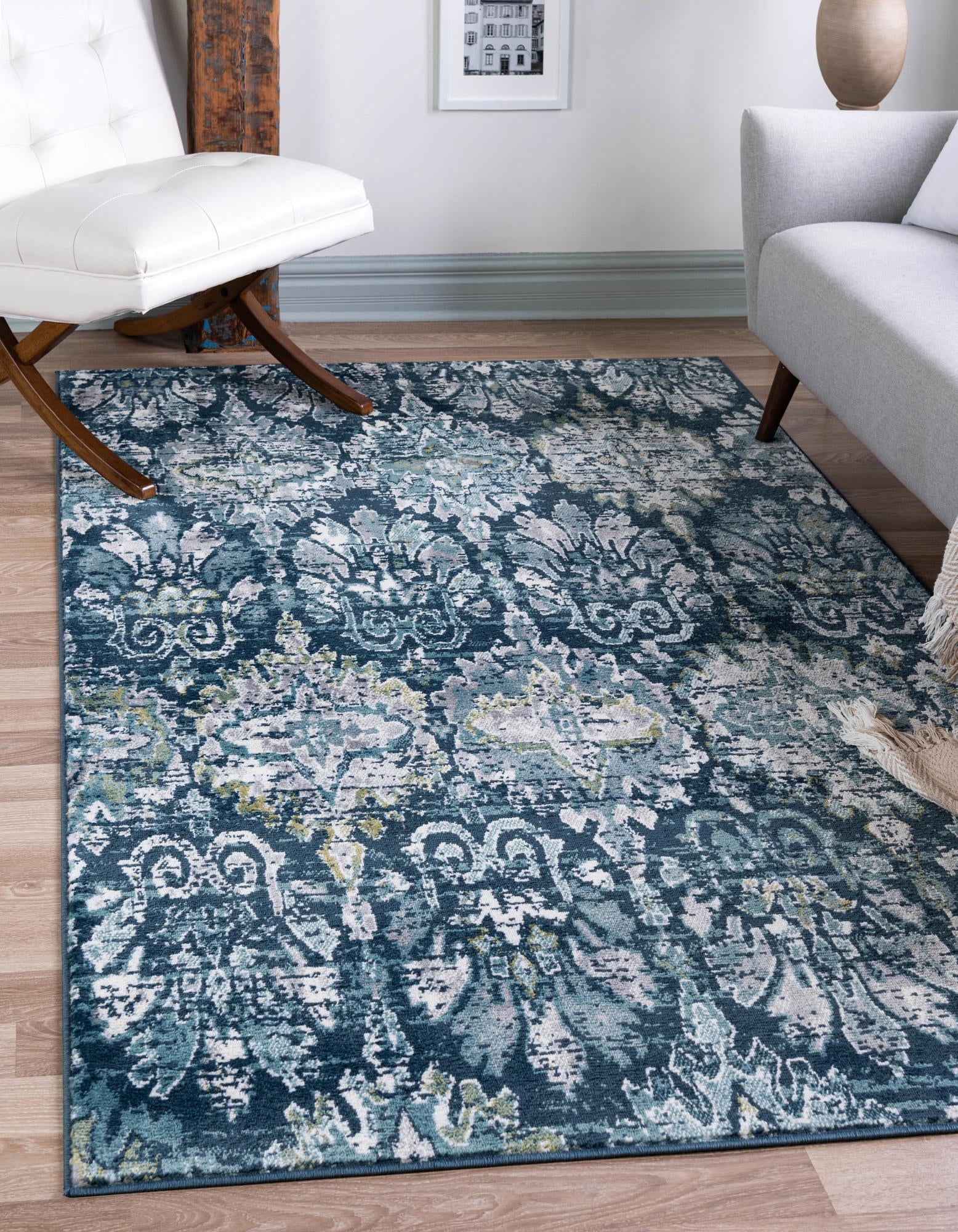 Charleston Collection Rug 8' x 10' Navy Blue LowPile Rug