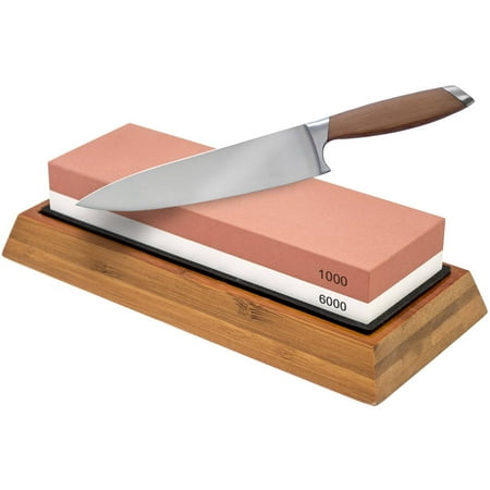 Sorbus Double-Sided Knife Sharpening Stone, 1000/6000 Grit with Non-Slip Bamboo (Best Water Stone For Sharpening Knives)