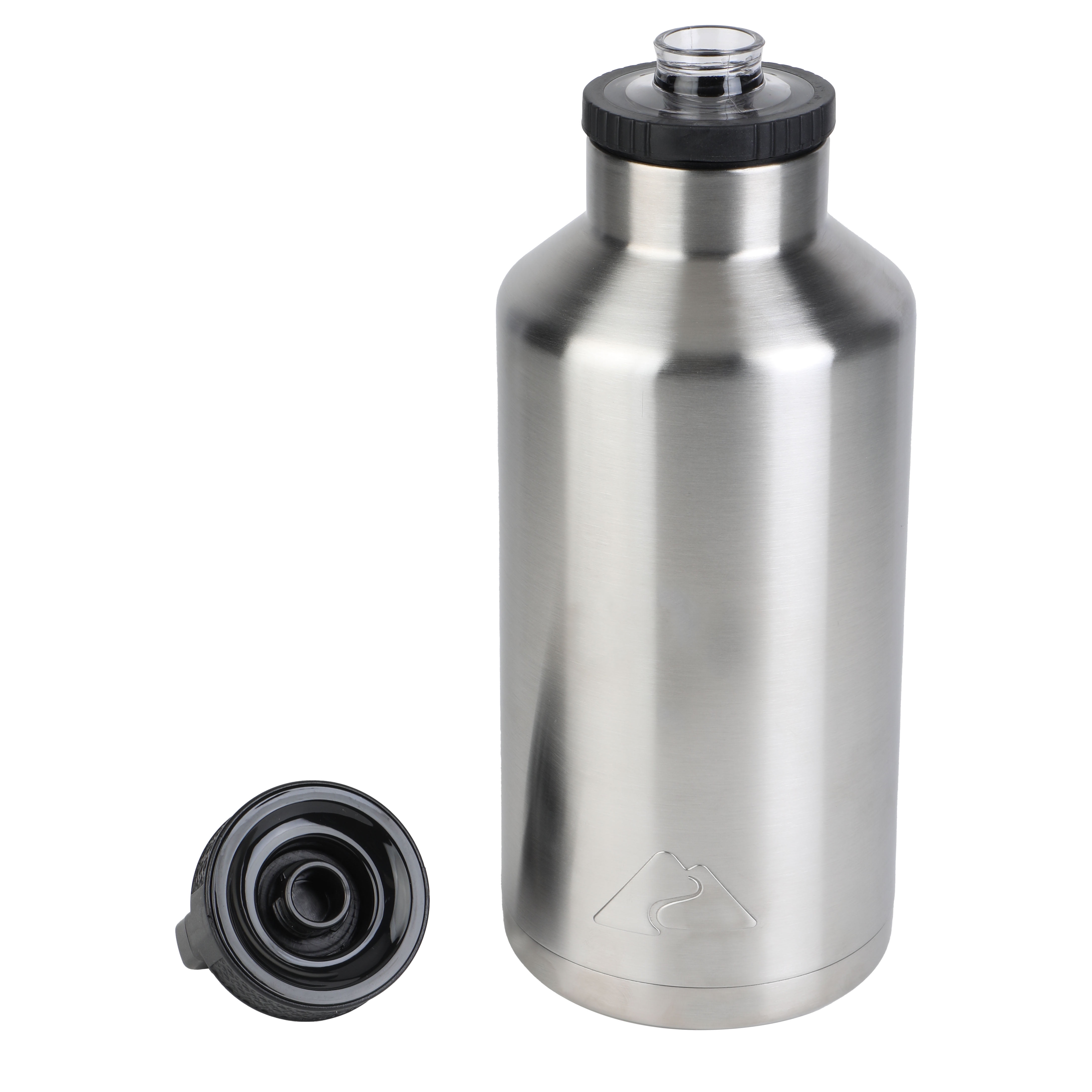 Ozark Trail 64 oz Chug Lid, Double-Wall Vacuum Insulated Stainless Steel Water Bottle, Silver, Keeps Drinks Hot & Cold