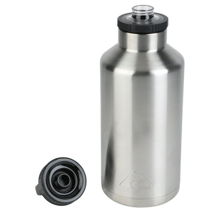 Ozark Trail 64 oz Chug Lid, Double-Wall Vacuum Insulated Stainless Steel Water Bottle, Silver, Keeps Drinks Hot & Cold