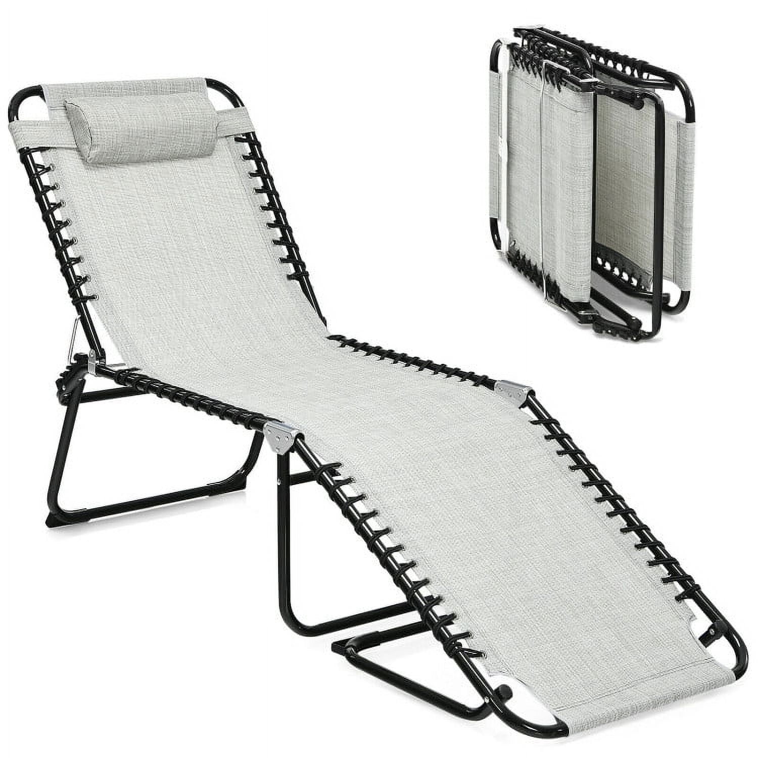 Aimee Lii Folding Heightening Design Beach Lounge Chair with Pillow for Patio, Patio Loungers, Gray