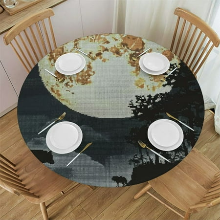 

Orinice Wolf Moon Dark Round Table Cover Stain Resistant Washable Indoor Outdoor Tablecloth Kitchen Dining Wedding Parties Table Cloth 100% Polyester Fiber 54-58