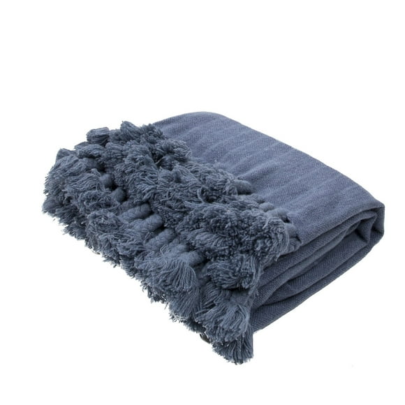 Jaipur Living Slate Blue Braided Tasseled Wool Throw Blanket 50" x 60"